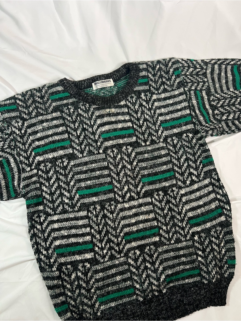 Black & Green Patterned Knit Sweater Eric Rhodes